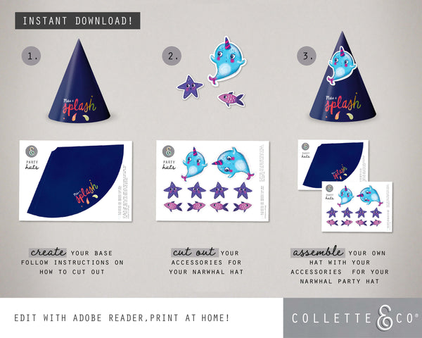 Narwhal Party Printable Party Hats
