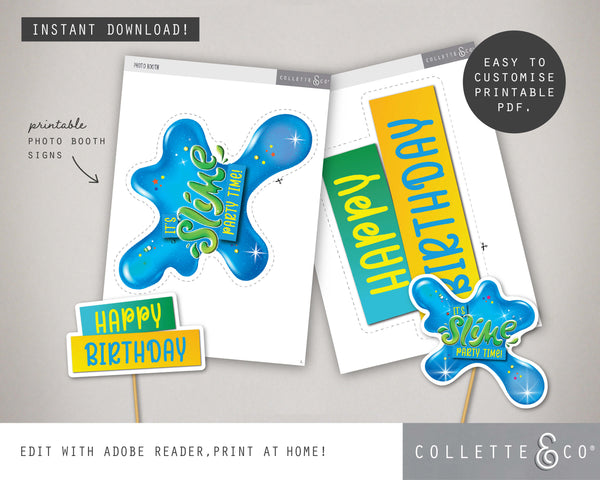 Blue Slime Party Printable Cake Topper