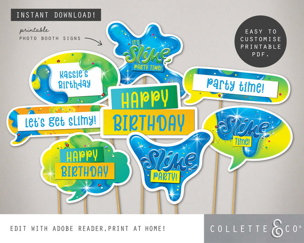 Blue Slime Party Printable Photo Booth Signs