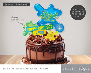 Blue Slime Party Printable Cake Topper