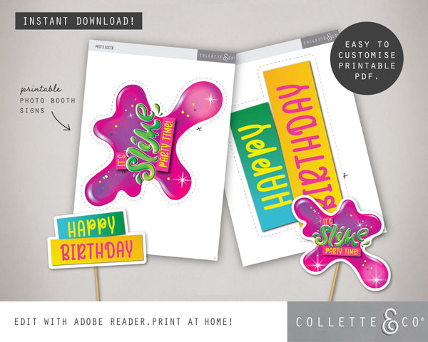 Slime Party Printable Photo Booth Signs