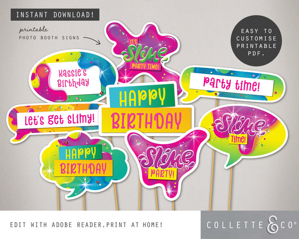 Slime Party Printable Photo Booth Signs