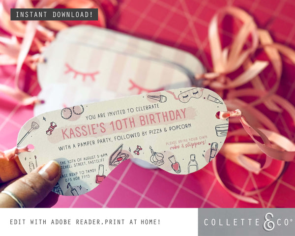 Pamper Party Printable Face Mask Invitation