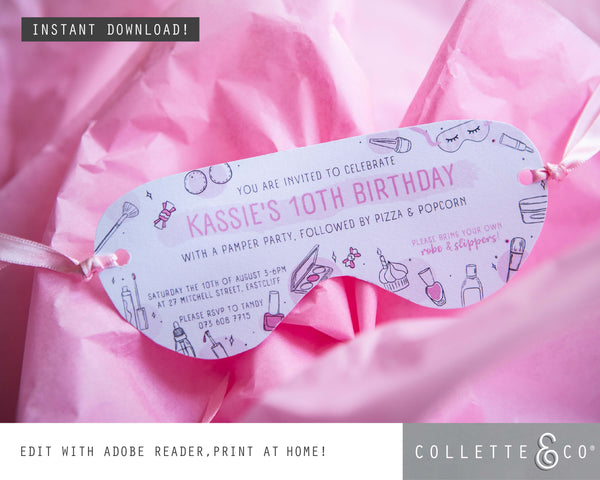 Pamper Party Printable Face Mask Invitation