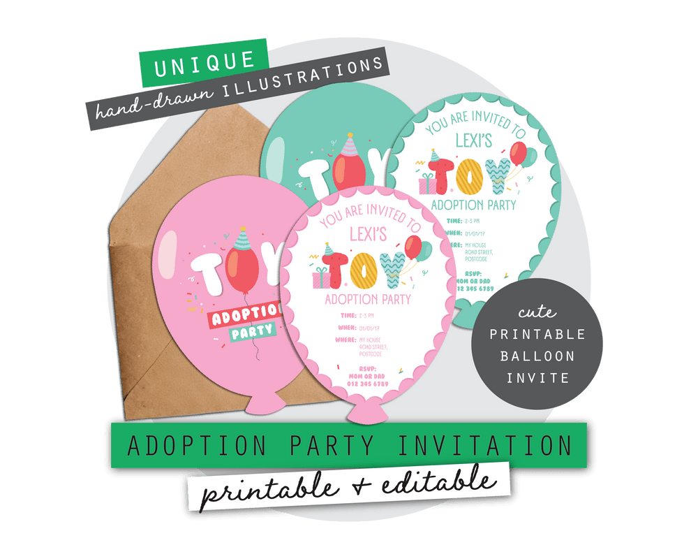 Toy Adoption Party Printable Balloon Invitation