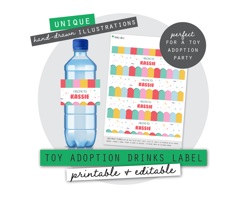 Toy Adoption Party Printable Drinks Label