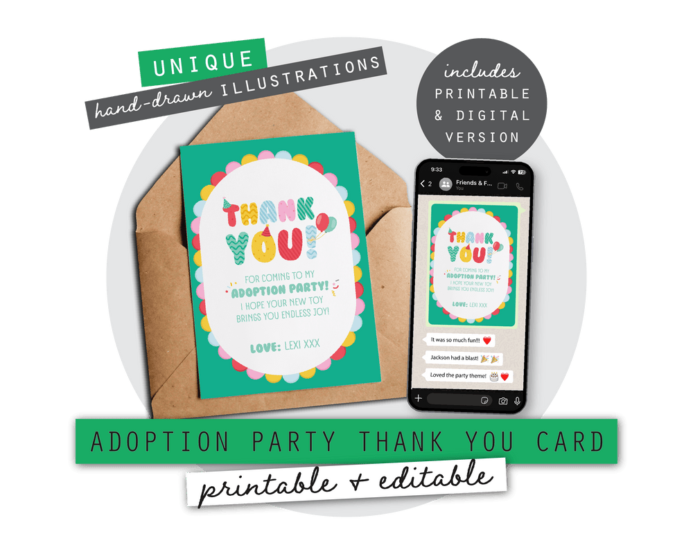 Toy Adoption Party Printable Thank You Card