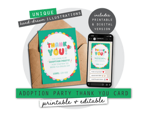 Toy Adoption Party Printable Thank You Card