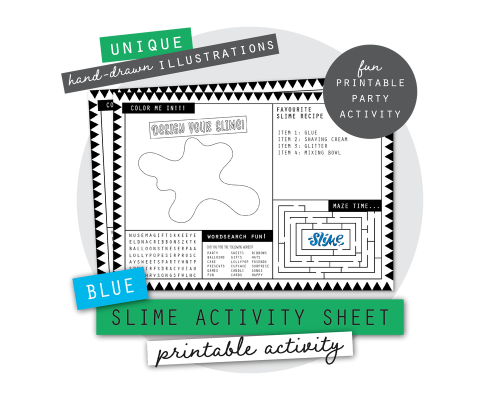 Blue Slime Party Printable Activity Sheet