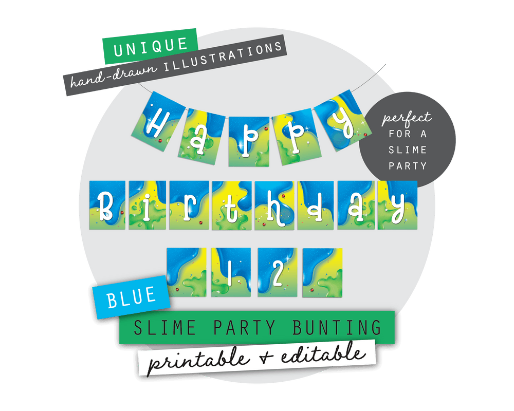 Blue Slime Party Printable Bunting