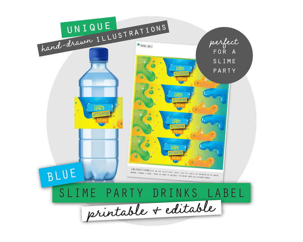 Blue Slime Party Printable Drinks Label