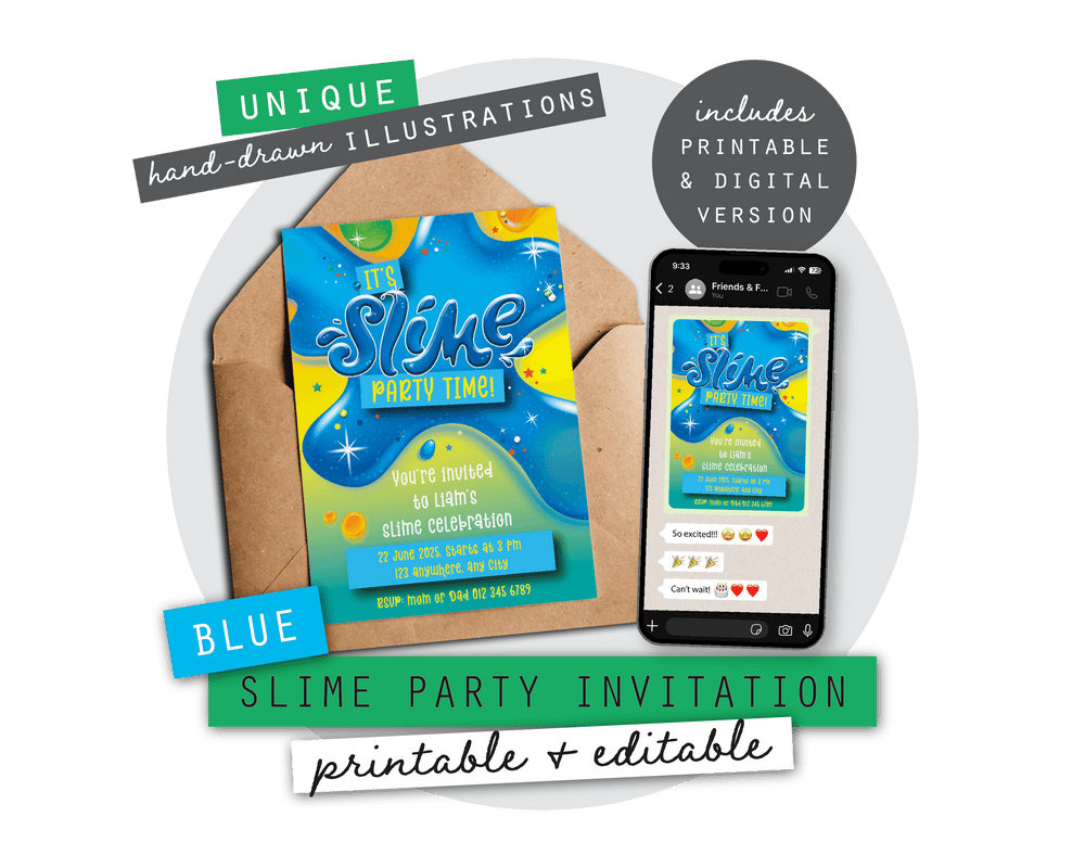 Blue Slime Party Printable Invitation