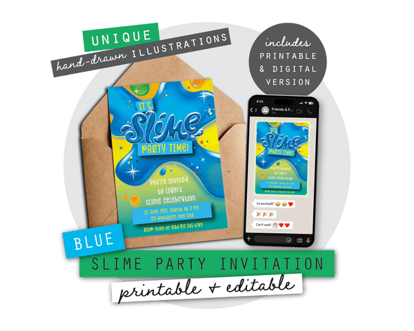 Blue Slime Party Printable Invitation