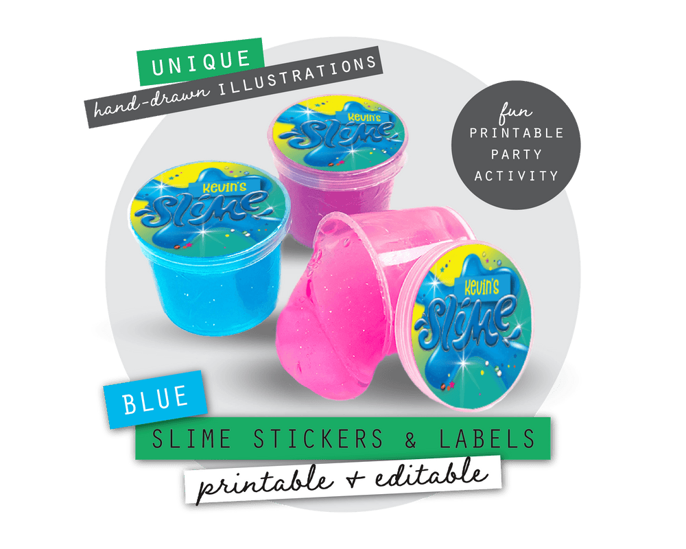 Blue Slime Party Stickers &amp; Labels