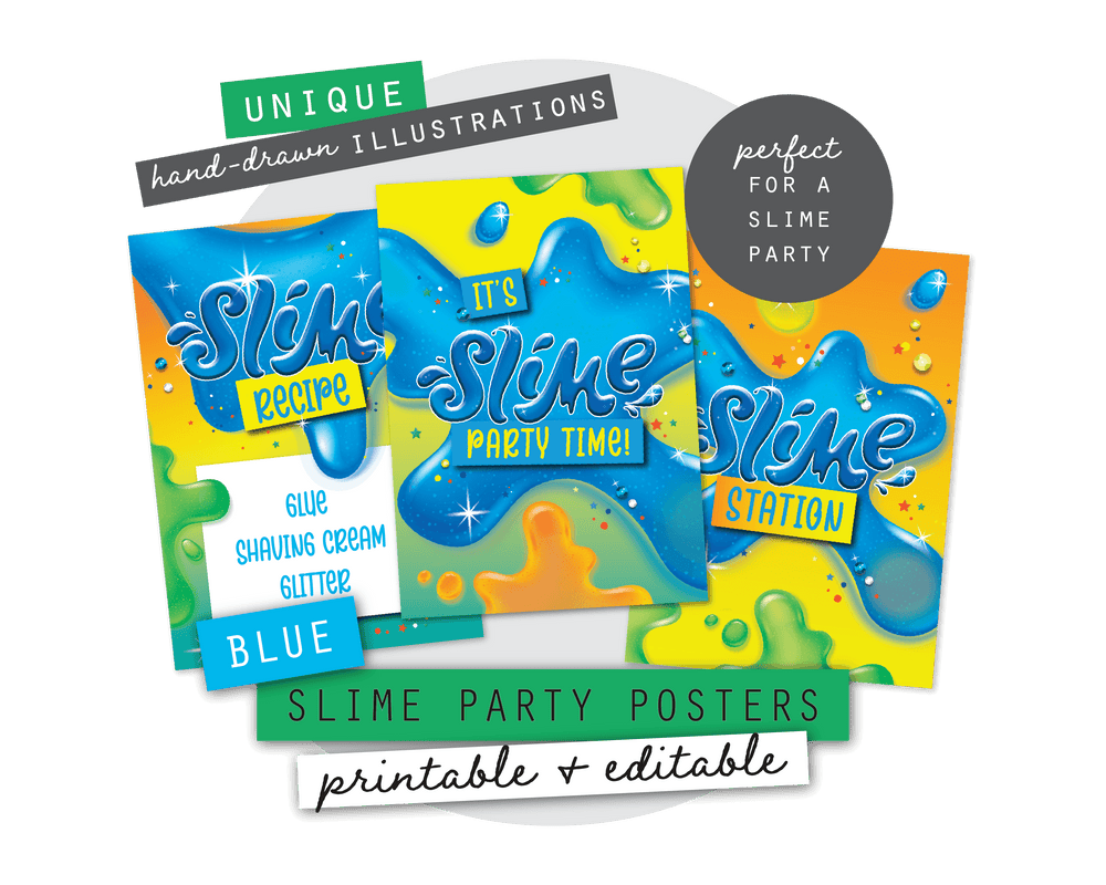 Blue Slime Party Printable Posters