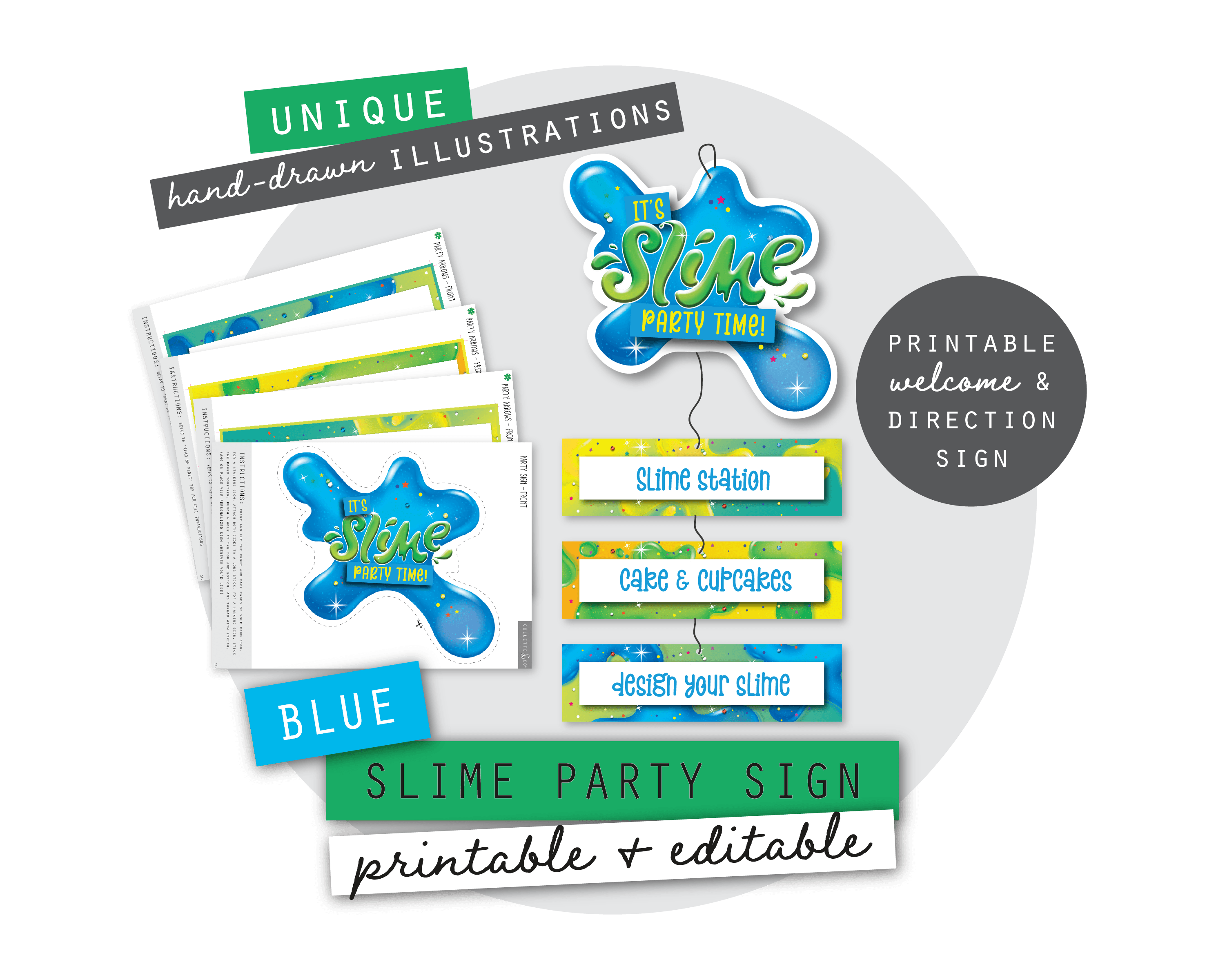 Blue Slime Party Printable Room Sign