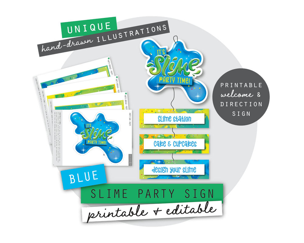 Blue Slime Party Printable Room Sign