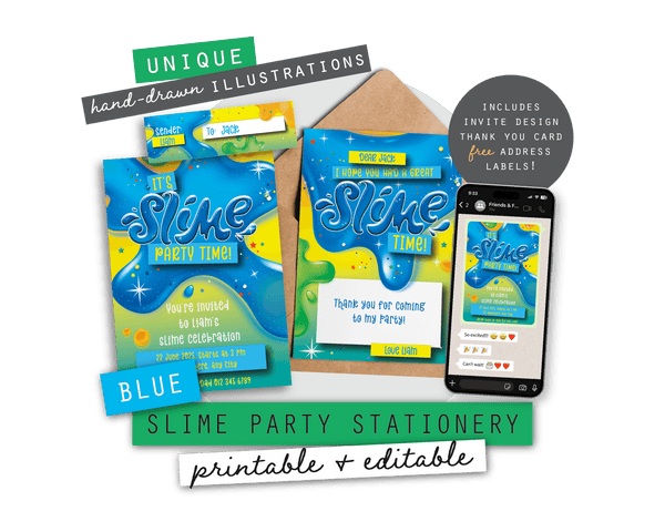 Blue Slime Party Printable Stationery Pack