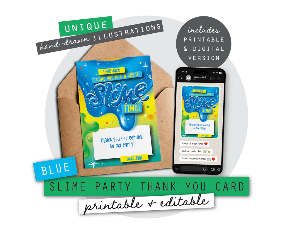 Blue Slime Party Printable Thank You Card