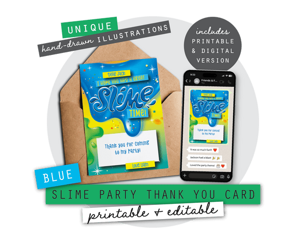 Blue Slime Party Printable Thank You Card