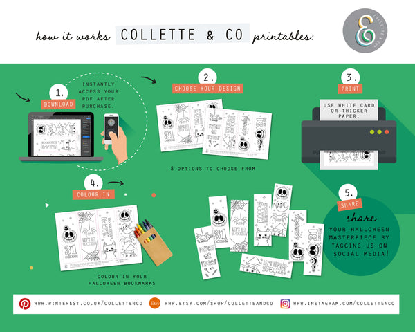 Halloween Printable Colouring Bookmarks