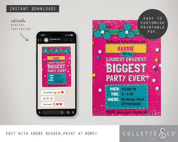 Trolls Party Digital Invitation