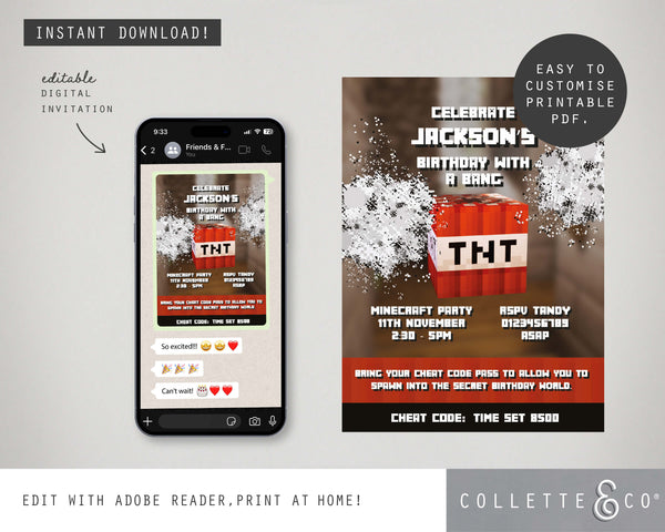 FREE Minecraft Party Digital Invitation