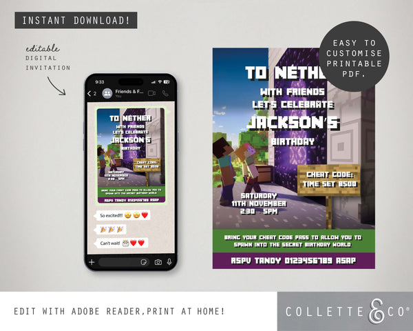 FREE Minecraft Party Digital Invitation