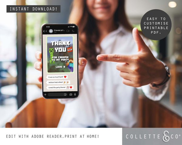 FREE Minecraft Party Thank You Card
