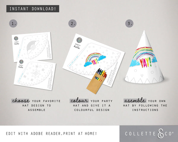 FREE Printable DIY Colouring Party Hats