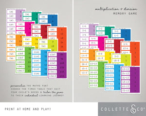 Multiplication & Division Table Printable Memory Game BUNDLE