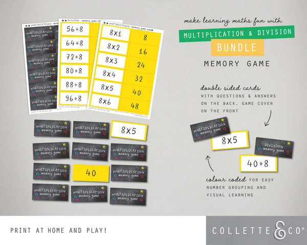 Multiplication & Division Table Printable Memory Game BUNDLE