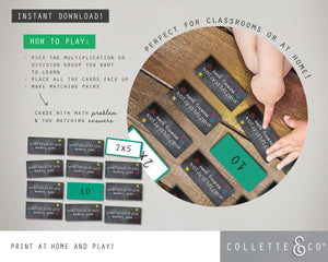 Multiplication & Division Table Printable Memory Game BUNDLE