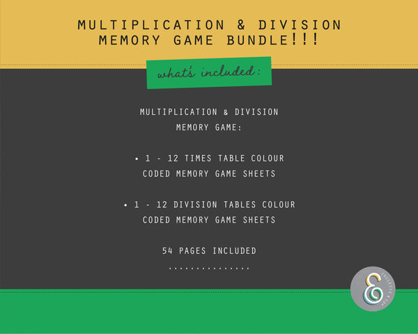 Multiplication & Division Table Printable Memory Game BUNDLE
