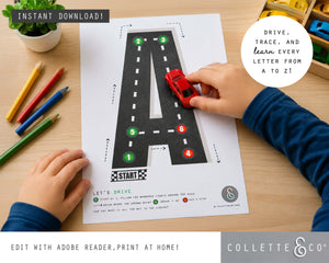 Race Car Alphabet Letter Tracing Printable