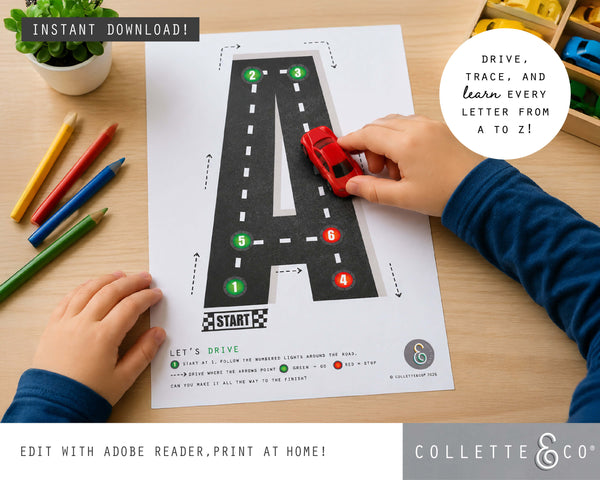 Race Car Alphabet Letter Tracing Printable