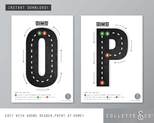 Race Car Alphabet Letter Tracing Printable