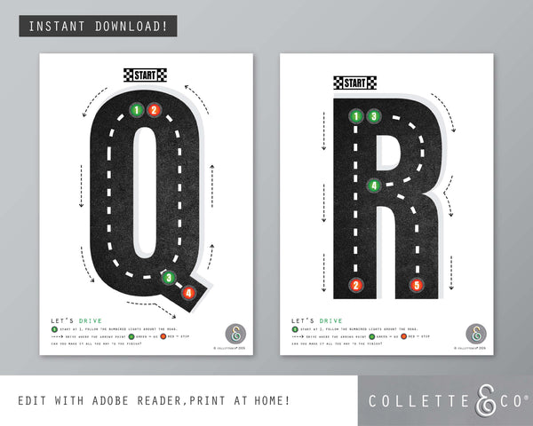 Race Car Alphabet Letter Tracing Printable