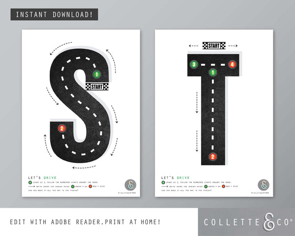 Race Car Alphabet Letter Tracing Printable
