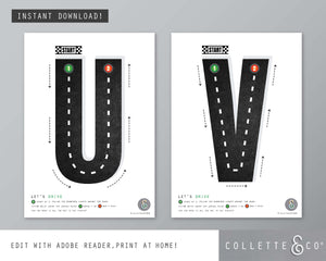 Race Car Alphabet Letter Tracing Printable