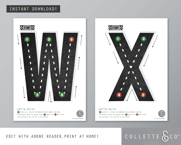 Race Car Alphabet Letter Tracing Printable