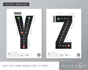 Race Car Alphabet Letter Tracing Printable