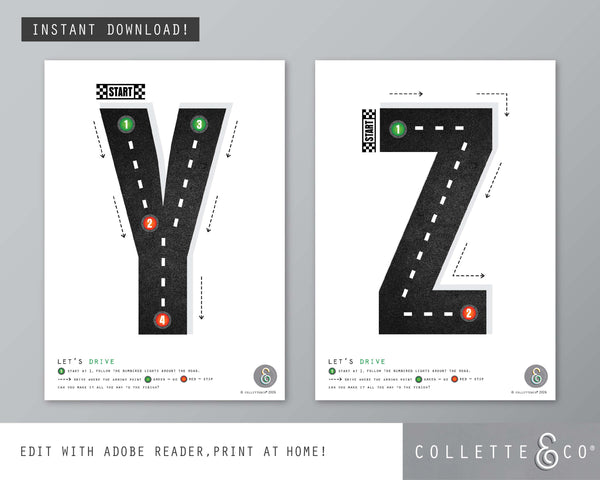 Race Car Alphabet Letter Tracing Printable