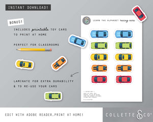 Race Car Alphabet Letter Tracing Printable