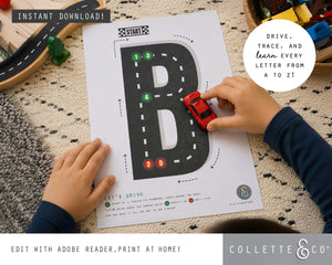 Race Car Alphabet Letter Tracing Printable