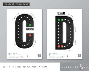 Race Car Alphabet Letter Tracing Printable