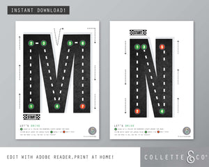 Race Car Alphabet Letter Tracing Printable