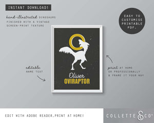 Dinosaur Alphabet A-Z Printable Wall Art (Grey & Yellow)