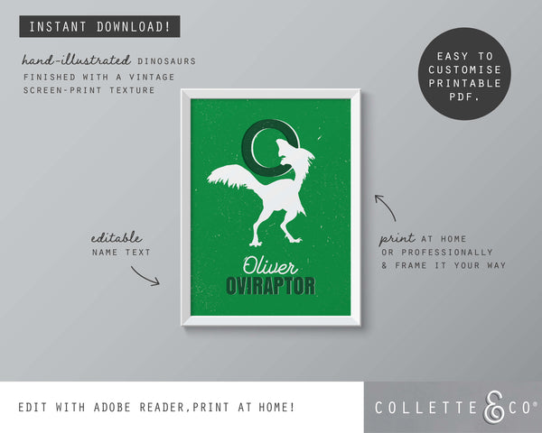 Dinosaur Alphabet A-Z Printable Wall Art (Green)