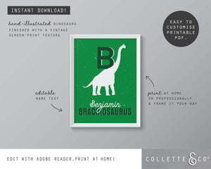 Dinosaur Alphabet A-Z Printable Wall Art (Green)
